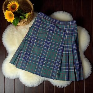 Vintage Burberrys Green Classic Scottish Tartan Cotton Pleated Kilt Size 8
